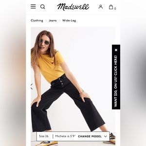 Madewell Women's Perfect Vintage Wide-Leg Crop Jean with button fly size 26